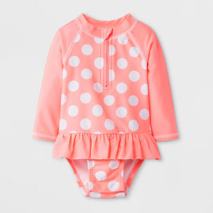Baby Girls' Floral Polka Dot Half Zip One Piece Sw
